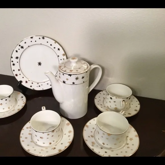 GALAXY FINE PORCELAIN CHINA BY SAKURA 14 KARAT TEA SET FOR 8 - Picture 3 of 11